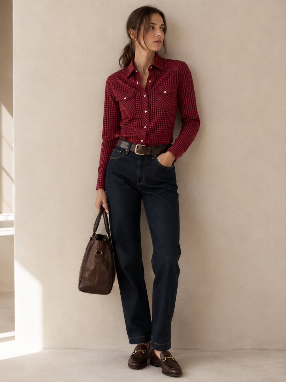 Ralph Lauren Blue Label Red Black Gingham Western Shirt Size 8
